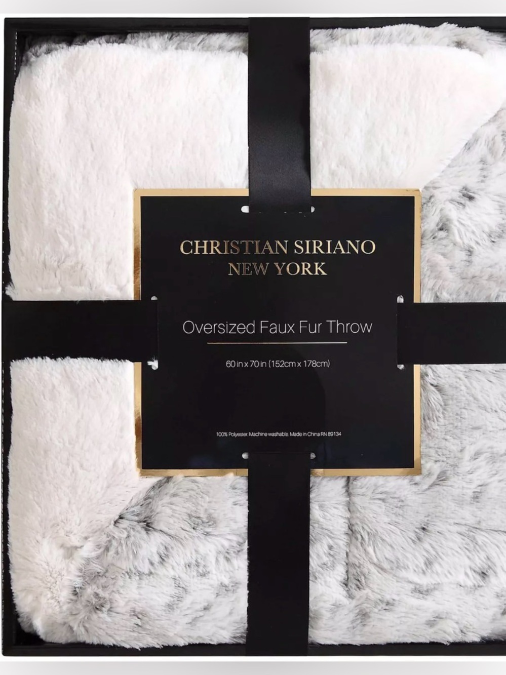 Christian Siriano Oversized Faux Fur Throw in Light Gray and Cream Washable Gift